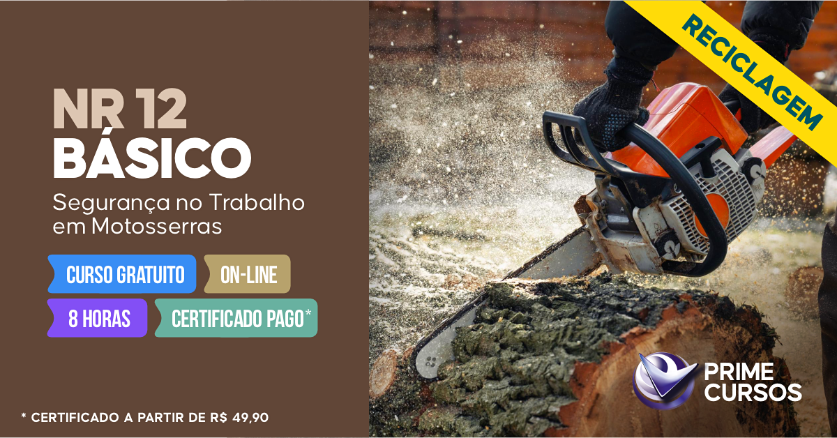 Curso Grátis de NR 12 Básico - Segurança no Trabalho em Motosserras Curso de NR 12 Básico - Segurança no Trabalho em Motosserras