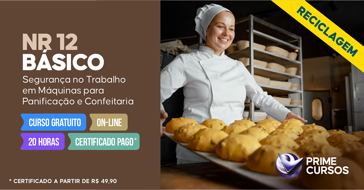 Curso Grátis de NR 12 Básico - Segurança no Trabalho em Máquinas para Panificação e Confeitaria Curso de NR 12 Básico - Segurança no Trabalho em Máquinas para Panificação e Confeitaria