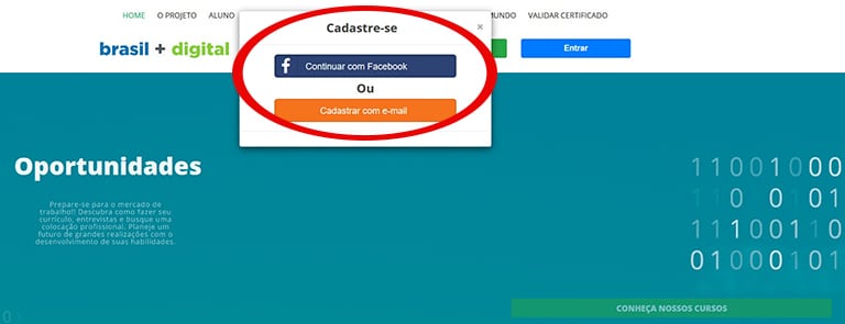 Cadastre-se através do Facebook ou crie uma conta com seu e-mail!