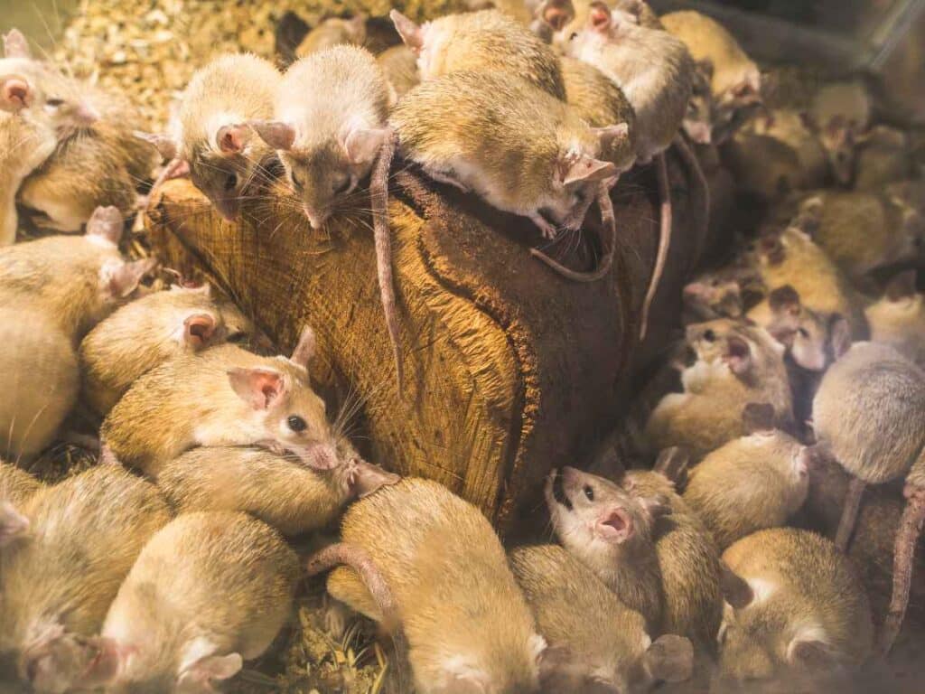 Rataria aglomerada em torno de um tronco.