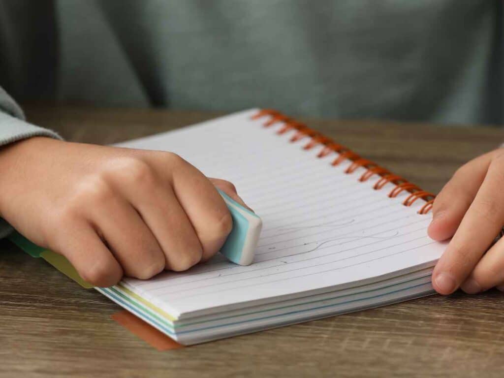 Mão de pessoa apagando erro de escrita