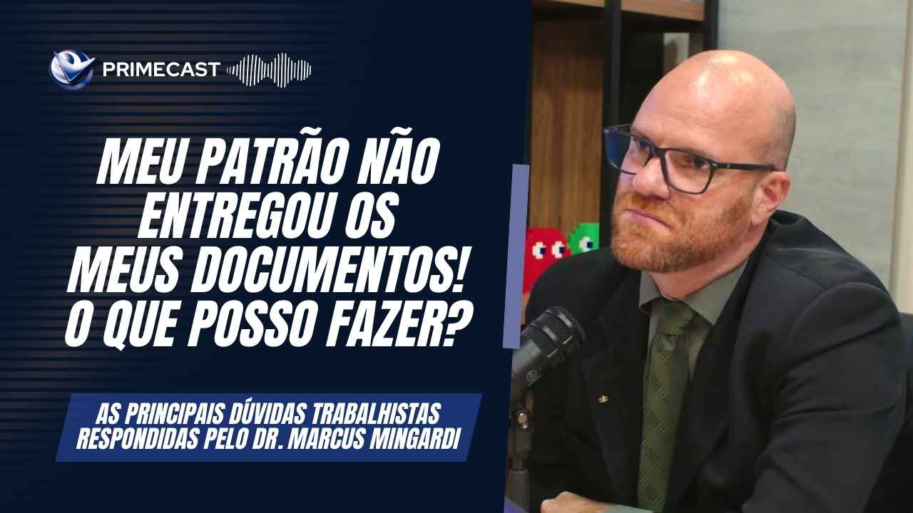 Dr. Marcus Mingardi respondendo à dúvida de uma aluna da Prime Cursos, que questiona o que ela deve fazer diante do fato que seu patrão não entregou os documentos de recisão.