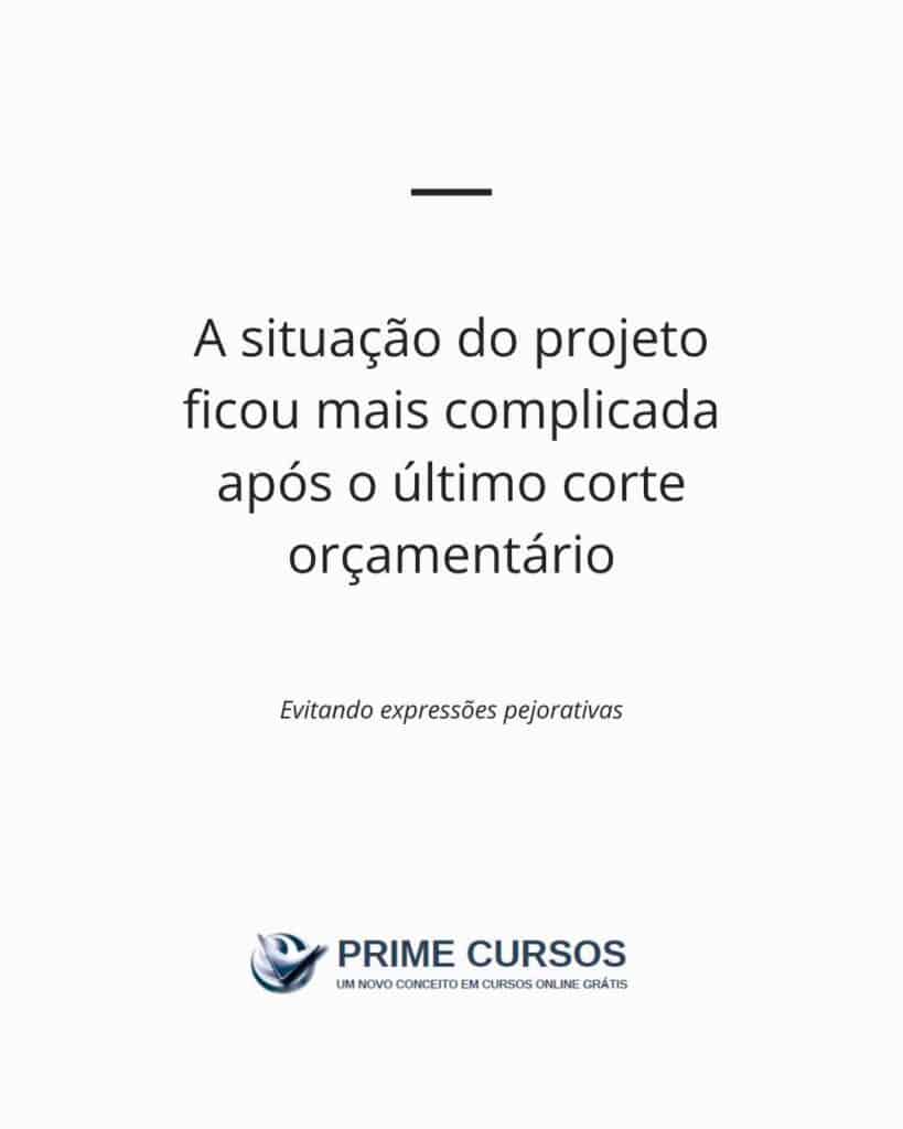 Ideia de frase para evitar o termo "A coisa ta preta": A situação do projeto ficou mais complicada após o último corte orçamentário.